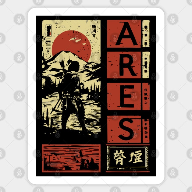 Ares God of War Poster – Japanese Mythology Woodblock Print Sticker by TuncGK